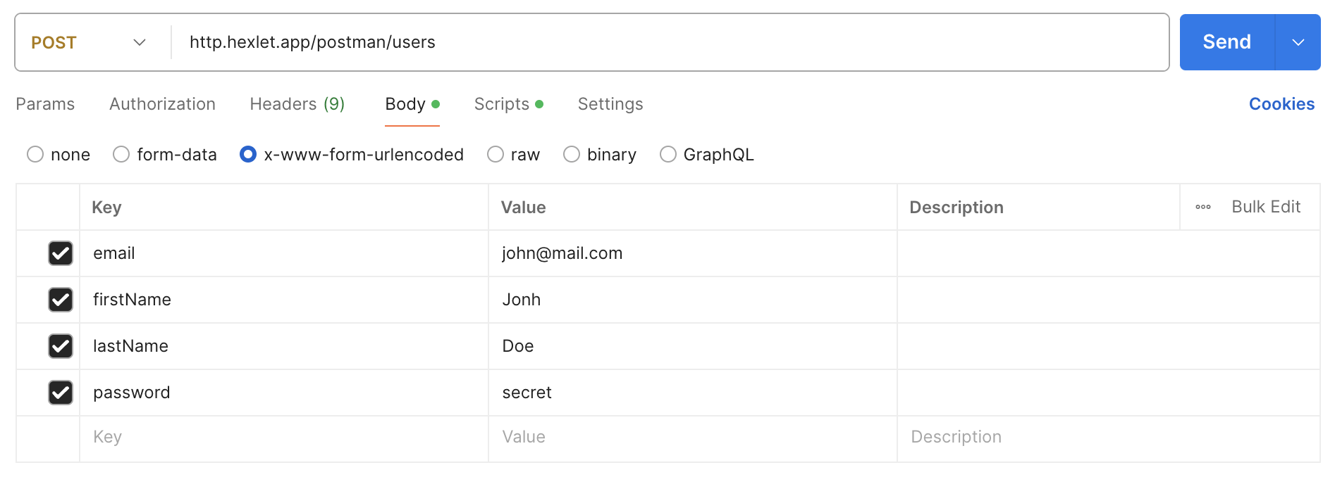 Данные форм