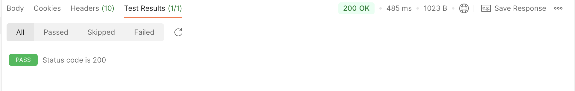 Результат одиночного теста