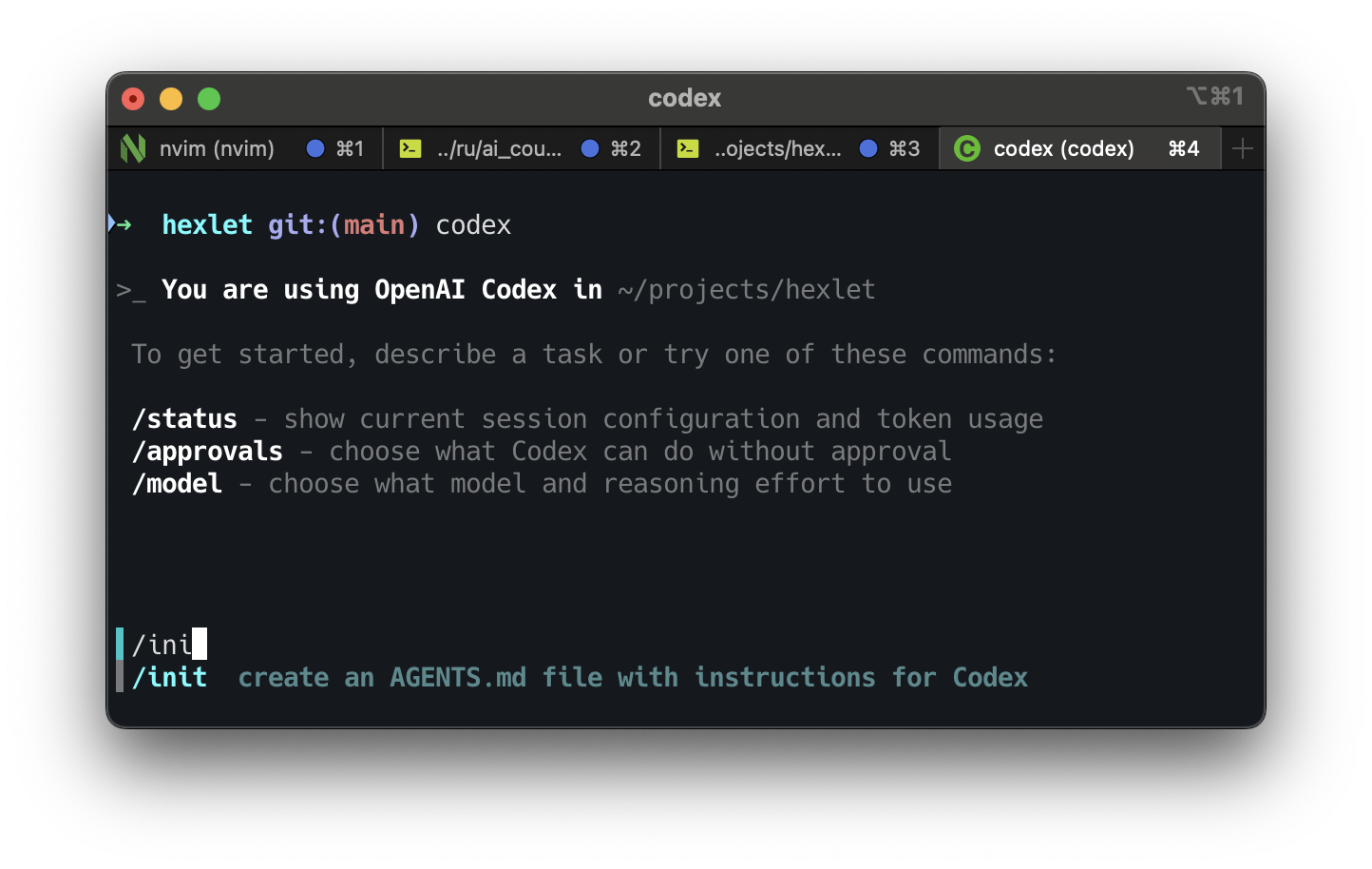 Генерация AGENTS.md в Codex