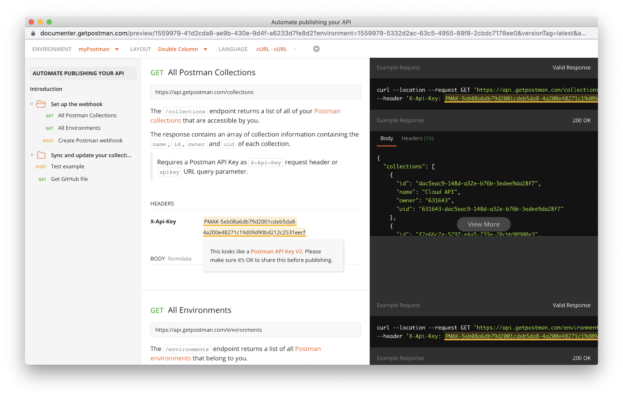Postman API-ключи