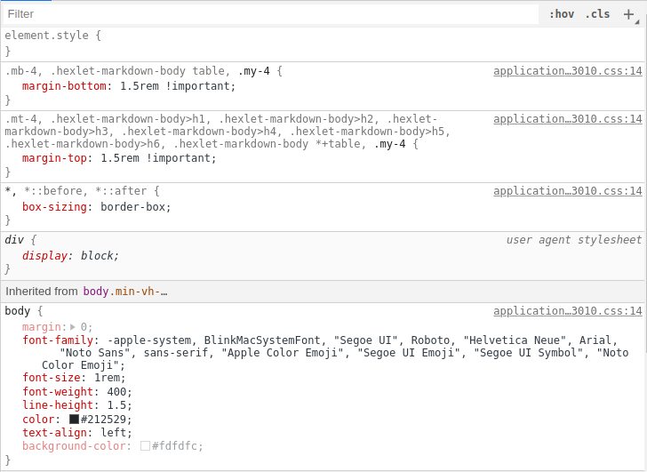 Внешний вид Styles в Chrome DevTools