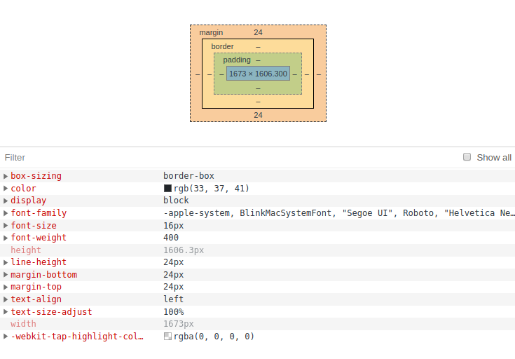 Внешний вид Computed в Chrome DevTools